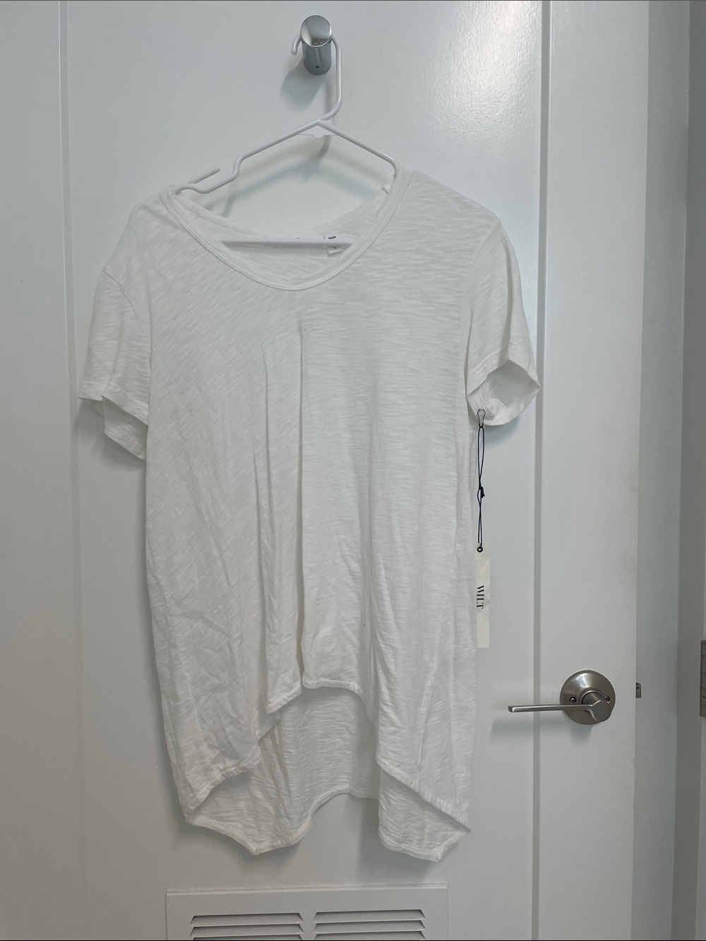 Wilt White Asymmetrical Short Sleeve Slub Tee